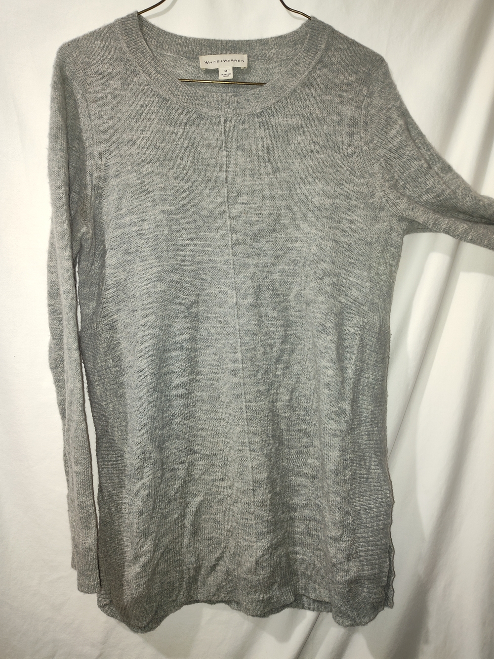 White And Warren Cashmere Light Gray Crewneck Sweater
